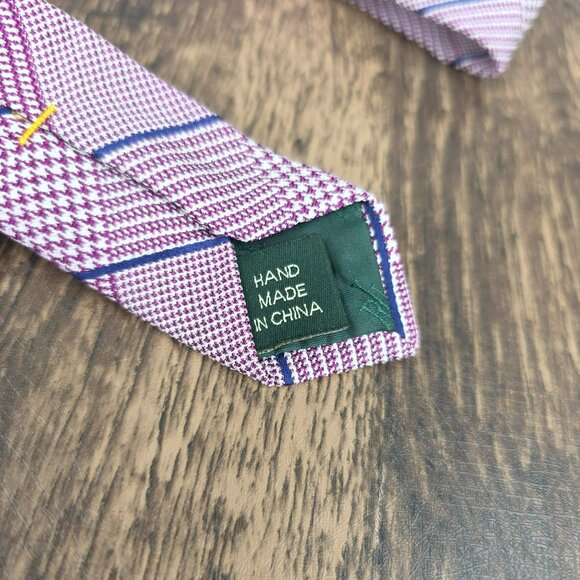 Ralph Lauren LRL Tie Purple Blue Houndstooth Plaid Striped Handmade Silk Preppy - Picture 5 of 8